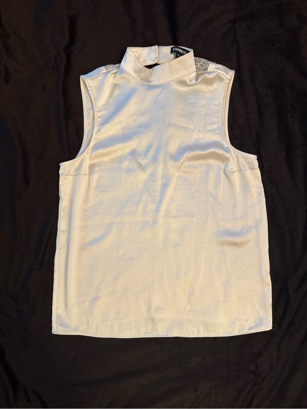 Express Cream Sleeveless Mock Neck Camisole with Lace Yoke Detail